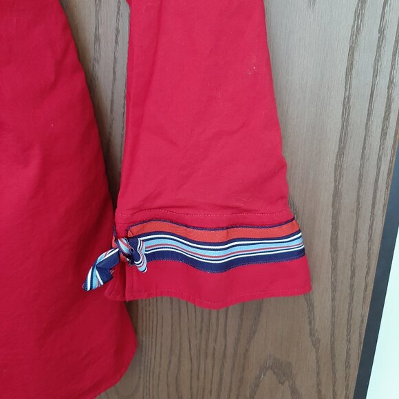 Pearly Vine Stretch Red Ladies Button Up Blouse 3XL Striped Sleeve Collar - Picture 4 of 6